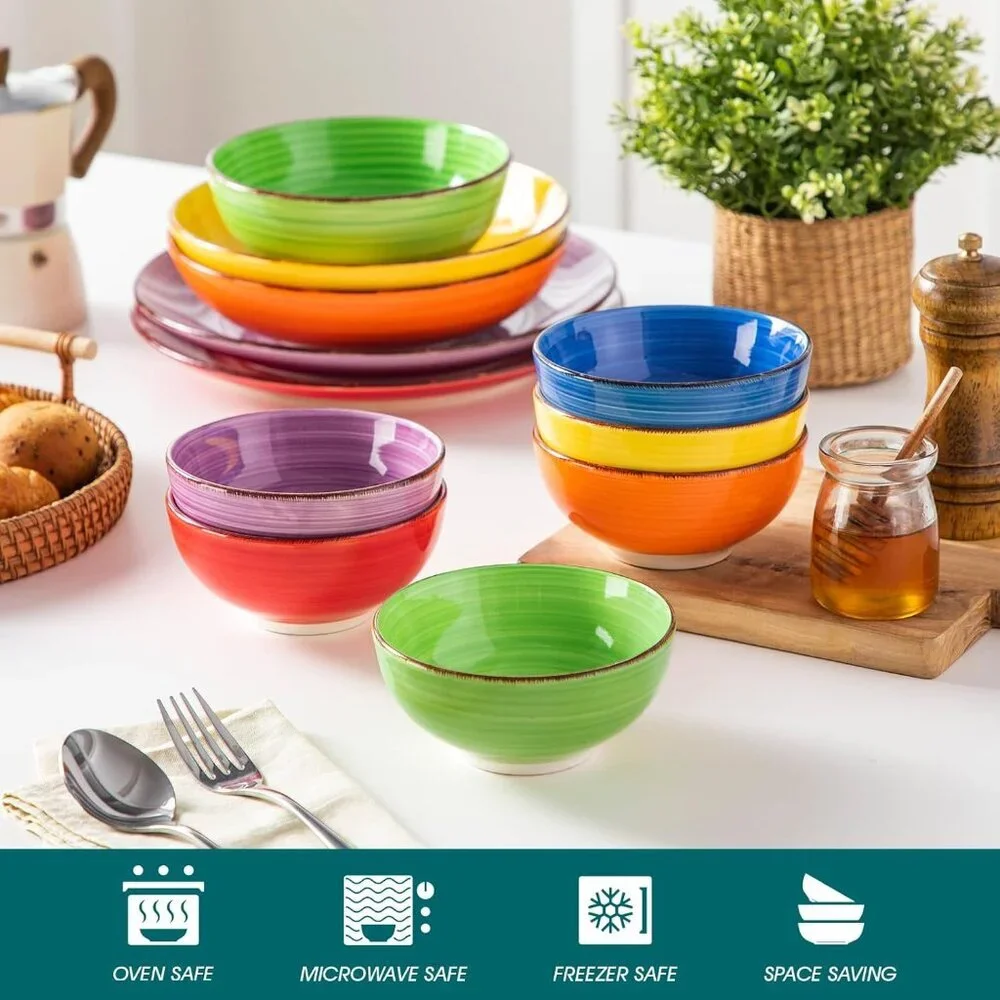 Bonita 12 Oz Small Bowls Set of 6, Ceramic Mini Dessert & Dipping Dishes, 5